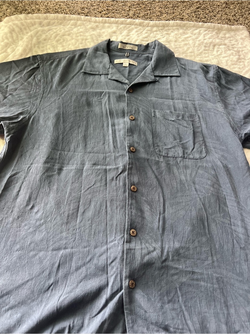 Geoffrey Beene Men’s Blue 100% Silk Short Sleeve Button Up Shirt | Size L - Picture 4 of 9